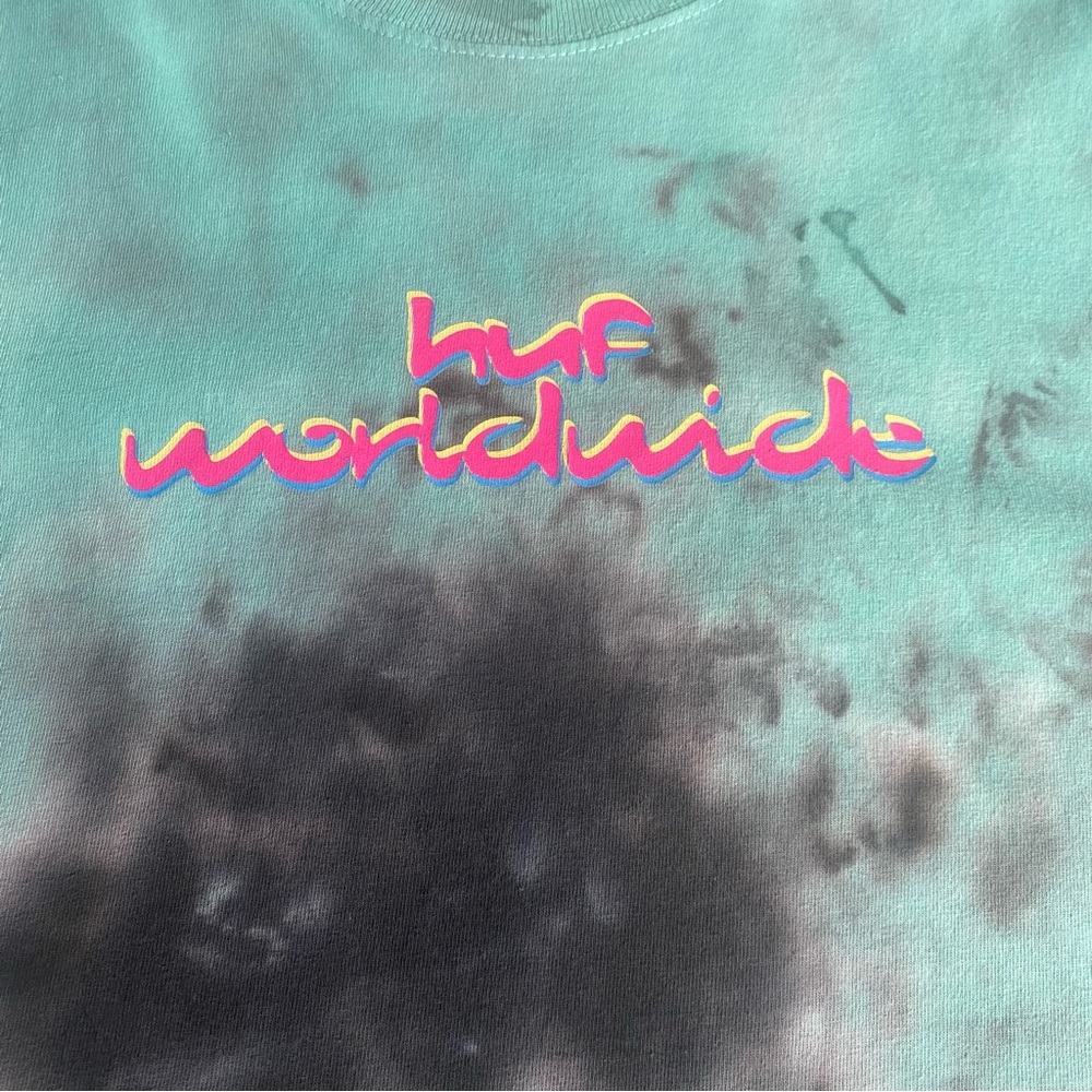 HUF Teal Tie-Dye Short Sleeve Tee with Pink Logo - Picture 7 of 14